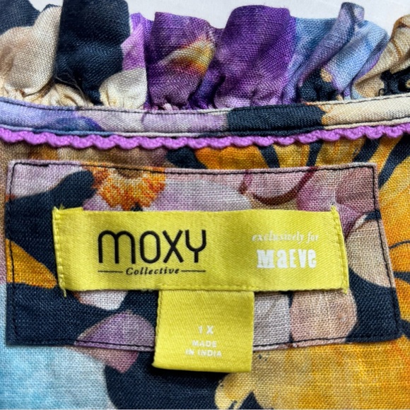 ANTHROPOLOGIE Maeve Moxy Collective Blouse Button Up Watercolor Floral Linen 1X - Picture 8 of 13